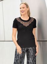 Shirt-Tunika mit Netz-Einsatz SCHWARZ