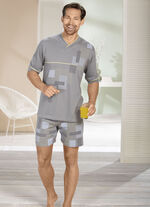 Shorty mit V-Ausschnitt und Druckmotiv GRAU-GELB-BUNT