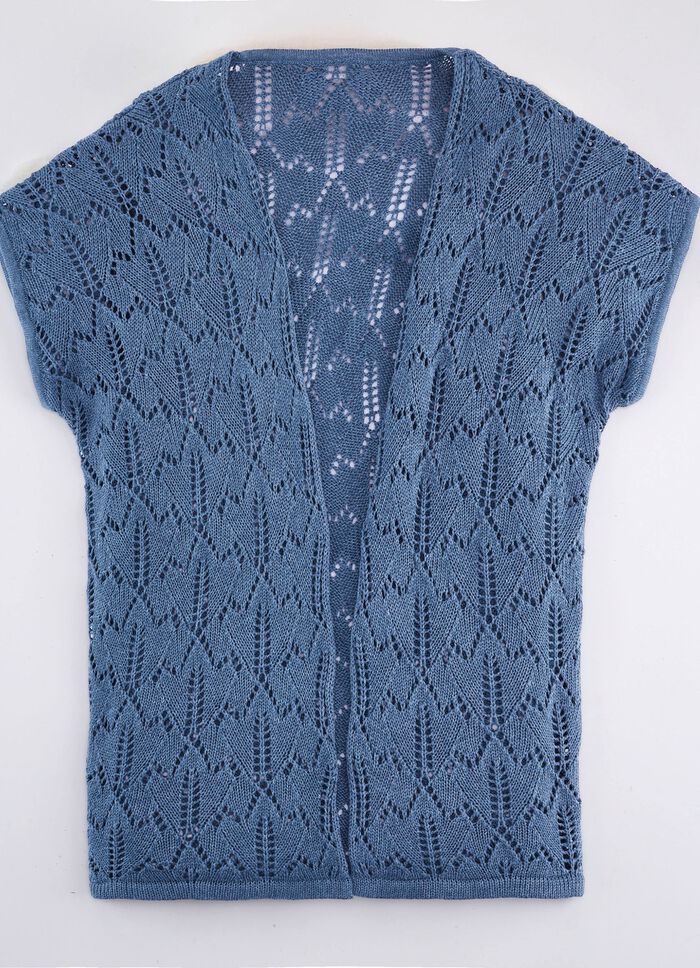 Strickweste mit Ajourmuster JEANSBLAU MELIERT