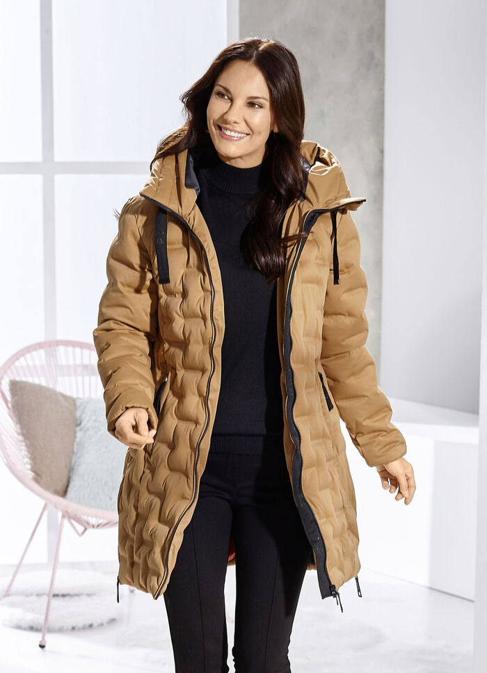 Funktions-Kurzmantel mit fester Kapuze KARAMELL