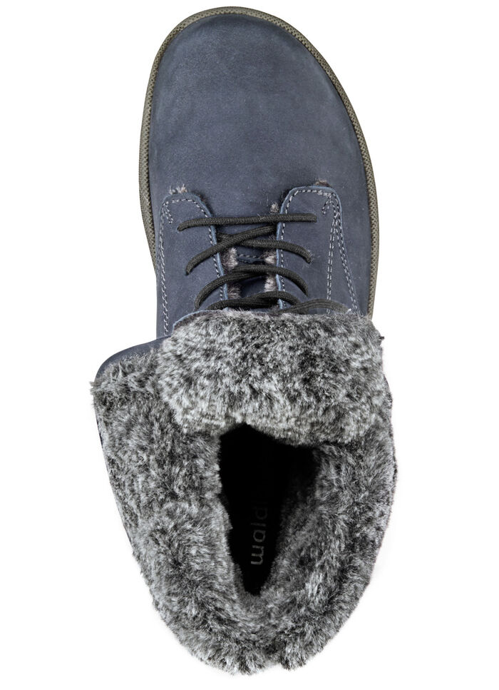 Waldläufer Schnür-Stiefelette mit kuscheligem Webpelzkragen JEANSBLAU