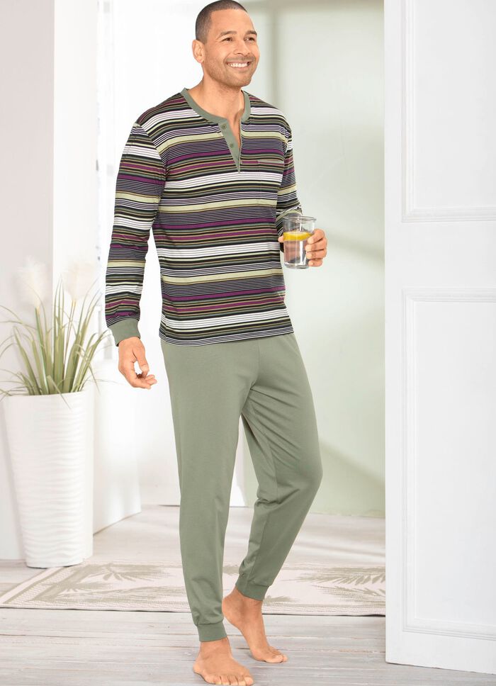 Schlafanzug mit Knopfleiste und B&uuml;ndchenabschl&uuml;ssen 