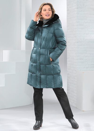 Daunen-Kurzmantel mit fester Kapuze 