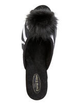 ELENA EDEN, schicke Damen-Pantoletten, Weite G, mit Kunstfellpompon SCHWARZ-WEISS