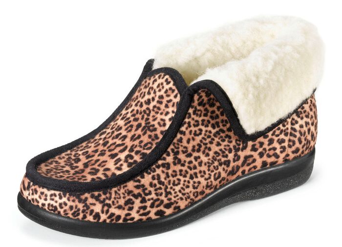 Warme Damen-Hausschuhe, Weite H, mit Wolle BRAUN