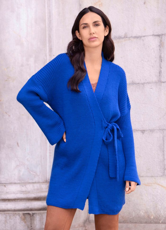 Long-Strickjacke mit Wickelfunktion 