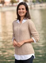 Pullover aus edel glänzendem Bändchengarn SANDBEIGE