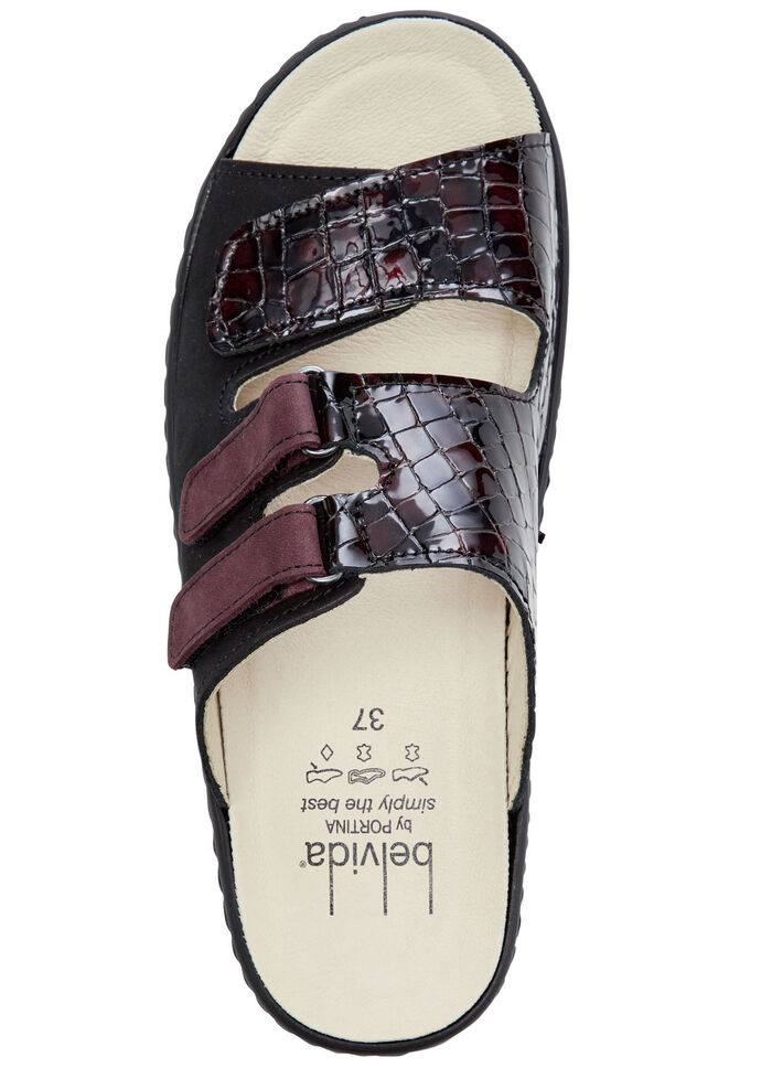 ELENA EDEN, bequeme Damen-Pantoletten, Weite H, mt herausnehmbarem Fußbett SCHWARZ-BORDEAUX