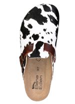 ELENA EDEN, trendige Damen-Clogs, Weite H, mit brauner Spange SCHWARZ-WEISS