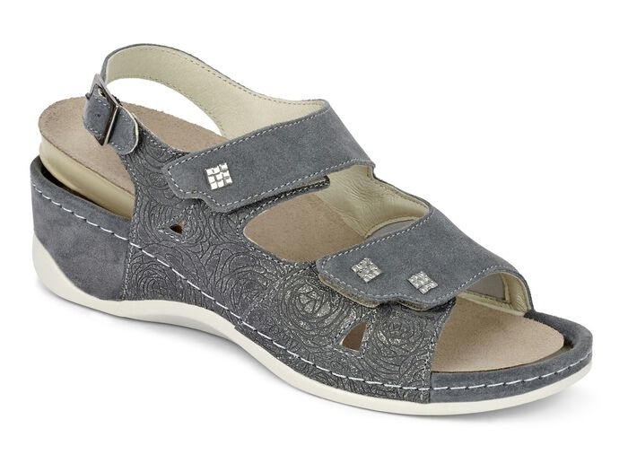 Mubb, bequeme Damen-Sandalen, Weite H, mit herausnehmbarem Fußbett GRAU