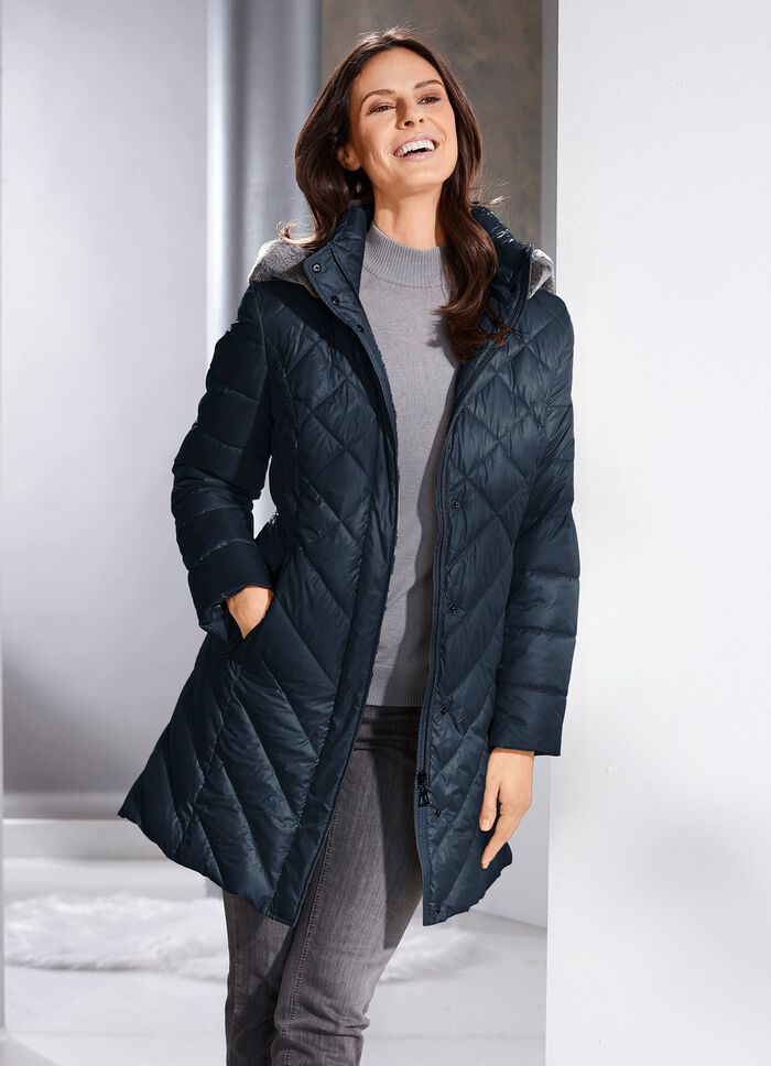 Daunen-Kurzmantel mit abnehmbarer Kapuze NAVY