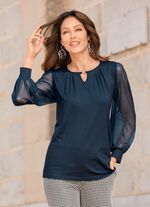 Shirt mit langen Chiffon&auml;rmeln MARINE