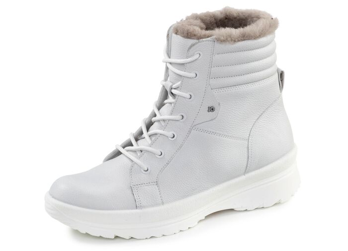 Schn&uuml;r-Bootie aus echtem Lammfell EISGRAU