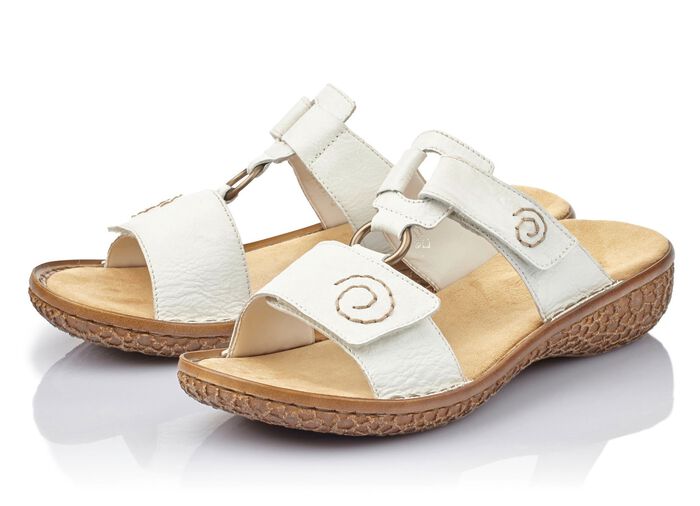 Rieker, modische Damen-Pantoletten, Weite H, mit Klettverschluss WEISS