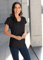 Shirt mit V-Ausschnitt in 2 Farben SCHWARZ