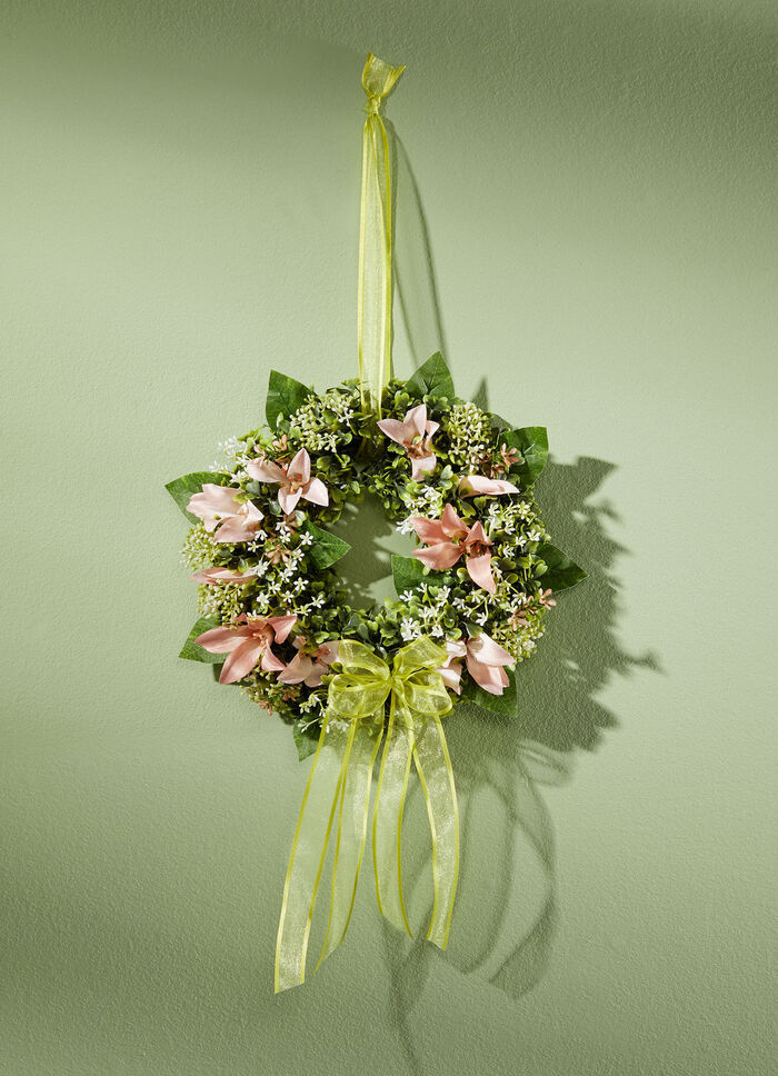 Wandkranz mit bezauberndem Textilschleifenband APRICOT-GRÜN