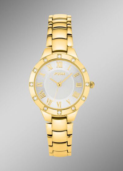 Quarz-Damenuhr von Pools mit Diamant-L&uuml;nette 